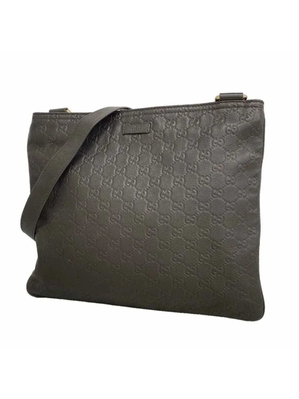Gucci Shoulder Bag Guccissima Leather Dark Brown Champagne Gold